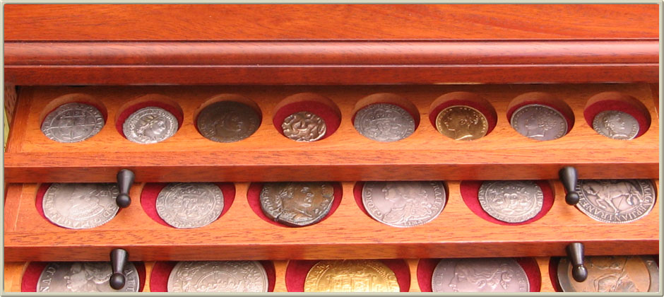 Coins in trays